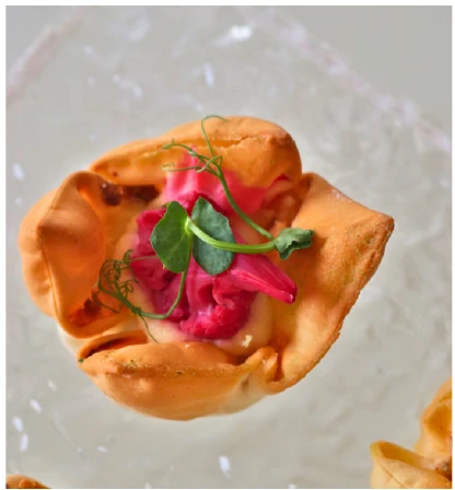 Beef lasagna with beets cauliflower from the Choijin finger food special set menu.