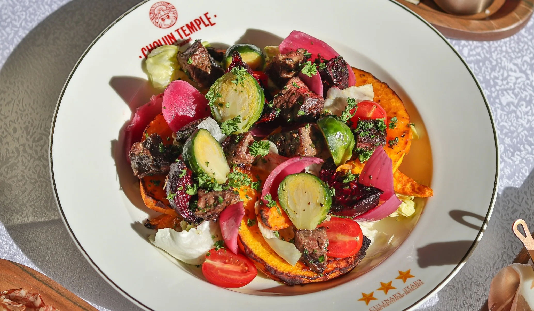 Roasted veggies steak bowl
